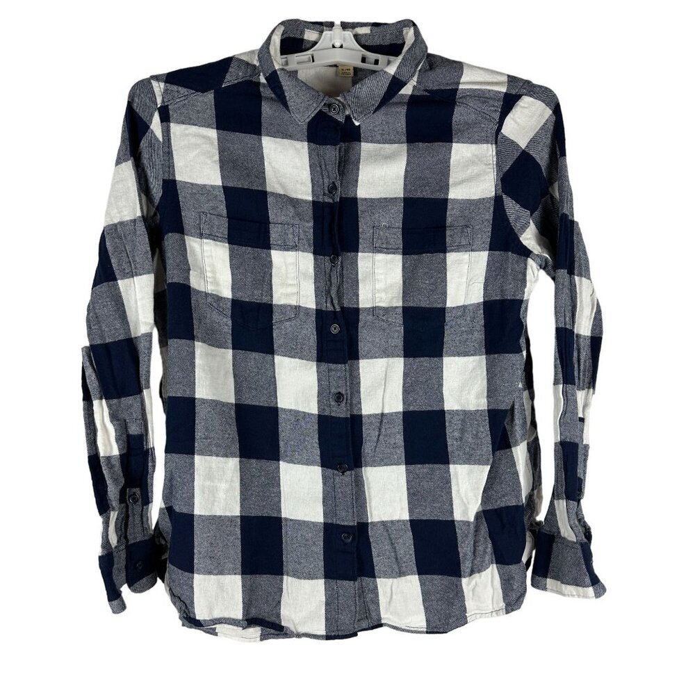 Woolrich Mens Size XL Blue & White Plaid Long Sleeve Button-Up Shirt 100% Cotton